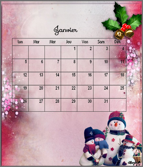 calendrier janvier 2015